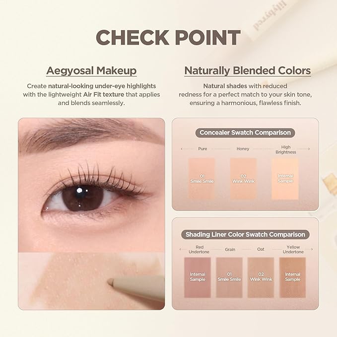 lilybyred Smiley Aegyosal Eyeliner | Korean Aegyosal Highlighter & Contour Pencil, 3-in-1 Multi-Use for Under-Eye, Brows & Lips, 3mm Round & 2mm Flat Tips, Air-Fit Formula, 0.011 oz. (02 Wink Wink)