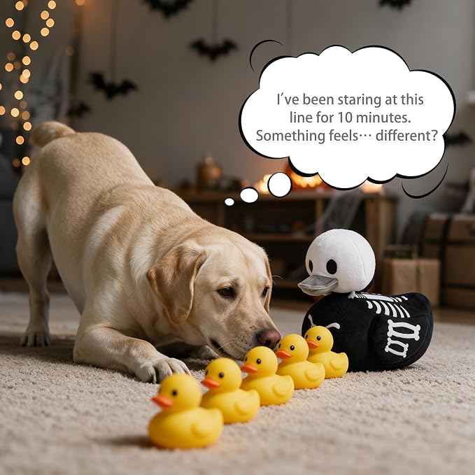 KOOLTAIL Halloween Squeaky Dog Toy, Skeleton Duck‑Shaped Interactive Durable Plush Toy with Crinkle Paper for Moderate Chewers, Toss & Fetch, Indoor Outdoor Cuddle Buddy for Small Medium Large Dogs
