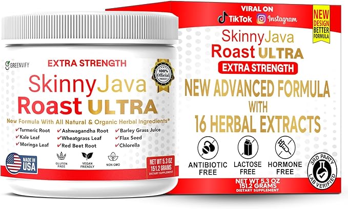 SkinnyJava Roast Ultra Extra Strength Supplement, All Natural & Organic Herbs, 5.3 oz, with Turmeric, Ashwagandha, Moringa (1)