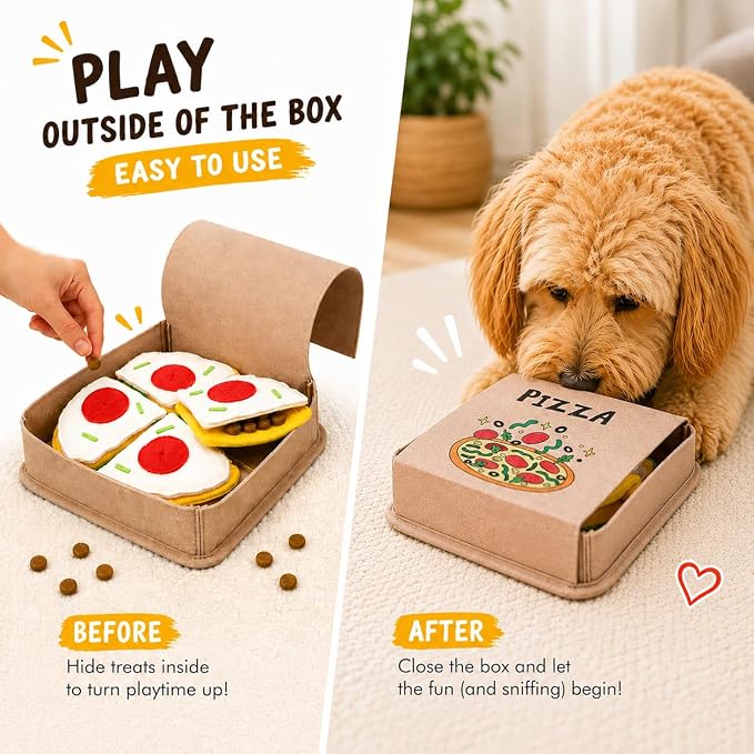 Pizza Snuffle Toy for Dogs | Interactive Puzzle for Slow Feeding, Nose Work & Mental Stimulation | Washable Dog Enrichment Toy for Small, Medium Dogs, Puppies & Seniors | American Brand (Pizza)