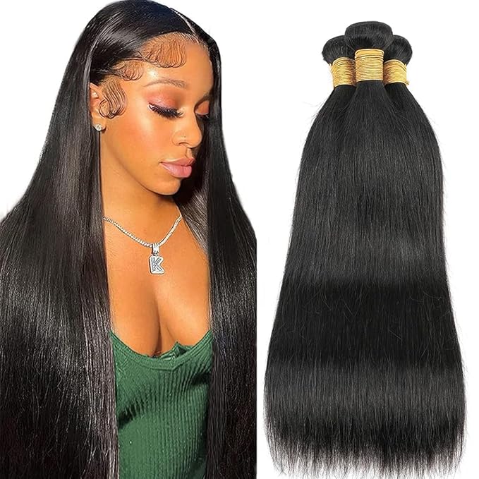 Human Hair Bundles Brazilian Straight Human Hair Bundles 18 20 22 24inch 100% Unprocessed Virgin Human Hair Straight Weave Bundles Raw Human Hair 4 Bundles Deals Natural Black for woman