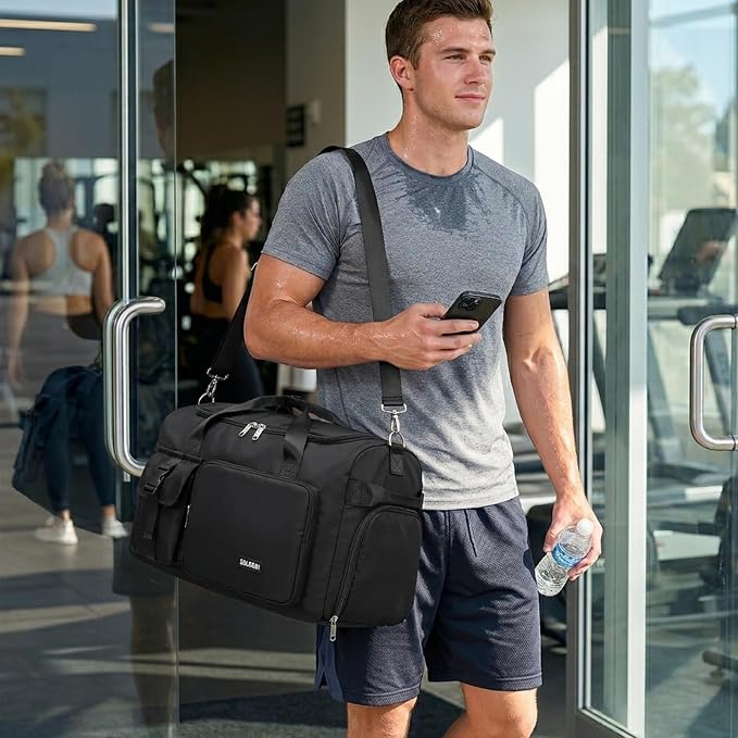 Eslcorri Gym Duffle Bag for Women Men, Sports Backpack with Wet & Shoe Compartment, Fitness Overnight Weekender Bag for Yoga, Swim, Travel (Style B, Black)