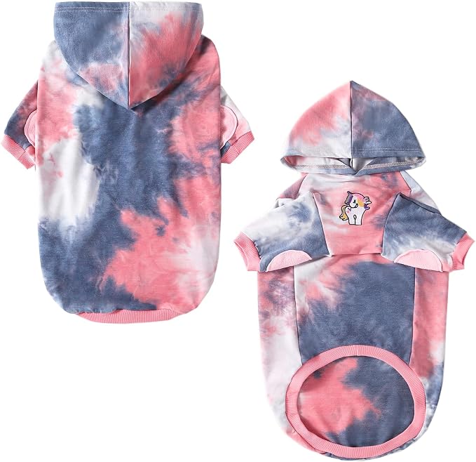 Dog Cotton Tie dye Hoodie Pink Grey Pullover Sweatshirts Soft and Stretch Pets Clothes Hooded for Medium Large Dogs(Pink Grey L)