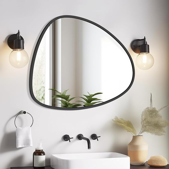 Asymmetrical Mirror, Irregular Wall Mirror, Wall Mirrors Decorative for Bedroom Living Room entryway Hall, Wall Mirror for mid Century Modern Decor 25" H x 20" W, Black