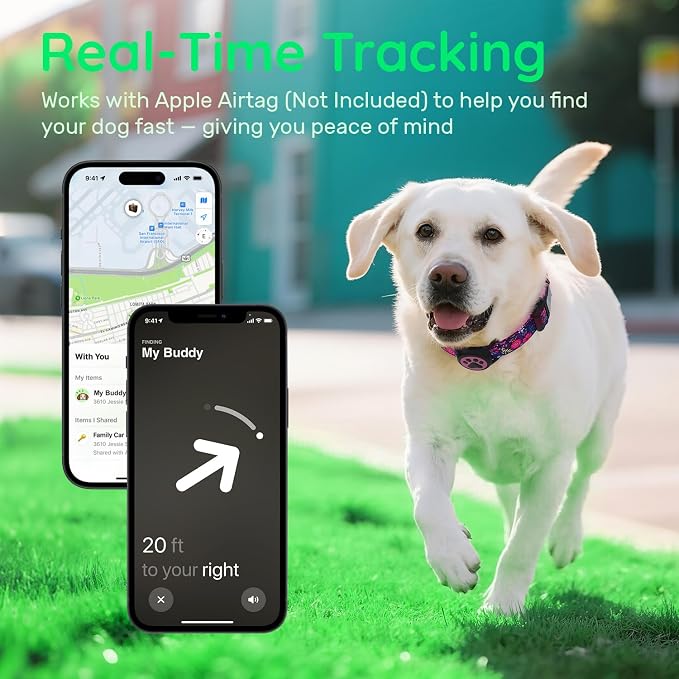 Airtag Dog Collar,with Waterproof airtag Holder，Original Stylish Cute Pattern Design.QR Code ID Buckle，Comfortable Soft Cotton for Small Medium Large Dogs