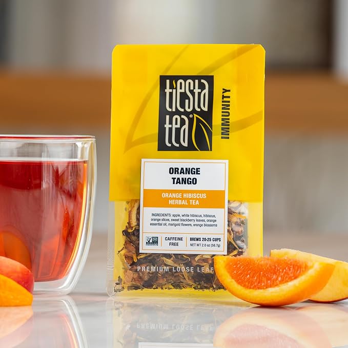 Tiesta Tea - Orange Tango, Loose Leaf, Orange Hibiscus Herbal Tea, Premium Non-Caffeinated Fruit Blend, Makes Hot or Iced & Up to 25 Cups, 2oz Resealable Pouch