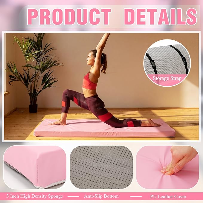 Lyrow 3 Inch Thick Yoga Mat, 72 x 24 Inch Cushioned Foam Floor Mat with Carry Strap, Non Slip PU Leather Workout Pad for Pilates, Stretching, Restorative Yoga and Home Gym