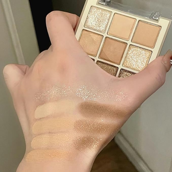 9Color Nude Brown Eyeshadow Palette, Matte Shimmer Glitter Eye Shadow Makeup Palettes, Beige Naked Neutral Gold Eyeshadow Makeup Pallet, Highly Pigmented Long Lasting Blendable Warm Toned Eyeshadow