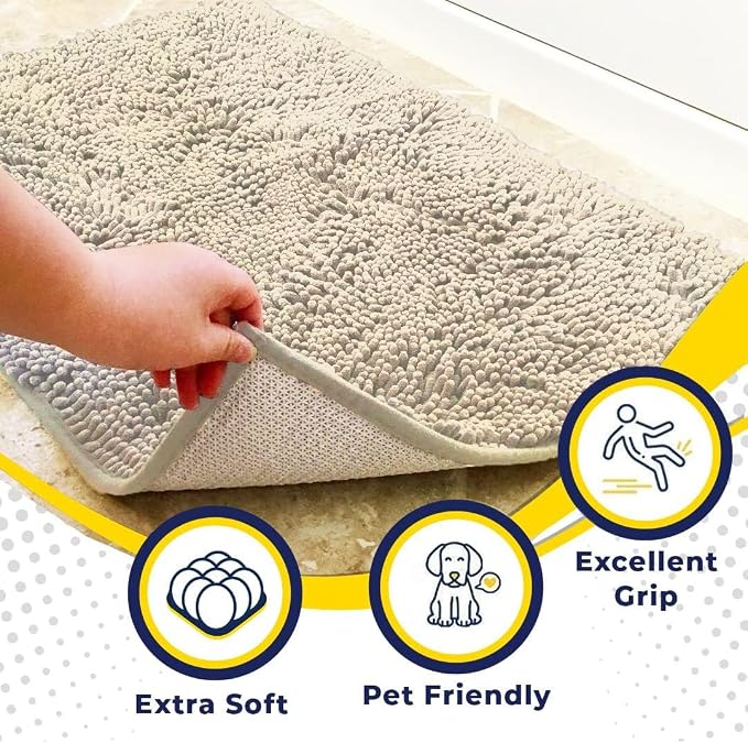 Muddy Mat® | Super Water Absorbent Door Mat Indoor, Microfiber Quick Dry Chenille Entryway Rug, Slip Resistant Front Door Mat, Indoor Mats for Entryway, Machine Washable Pet Rug, Ivory 3ft x 5ft