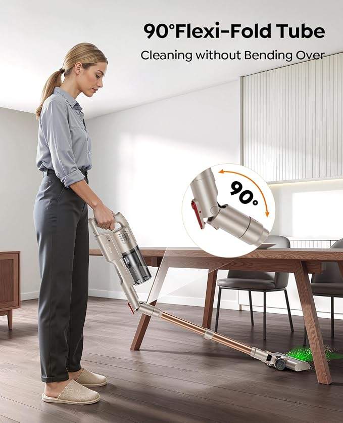 Cordless Vacuum Cleaner 650W 55KPA, 60Mins Stick Vacuum Cordless Rechargeable with 90° Folding Tube, Adjustable Height, Anti-tangle Brush, Wall-Mount, Handheld Vacuum Cleaner for Home/Pet Hair/Floors