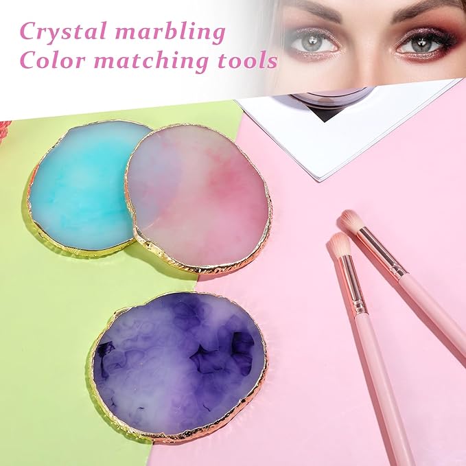 3 Pcs Resin Nail Art Palette, Makeup Mixing Palette, Nail Art Painting Gel Palettes Mixed Color Palettes Gold Edge Nails Gel Color Makeup Display Board Nails Arts Display Board Makeups Mixing Tray