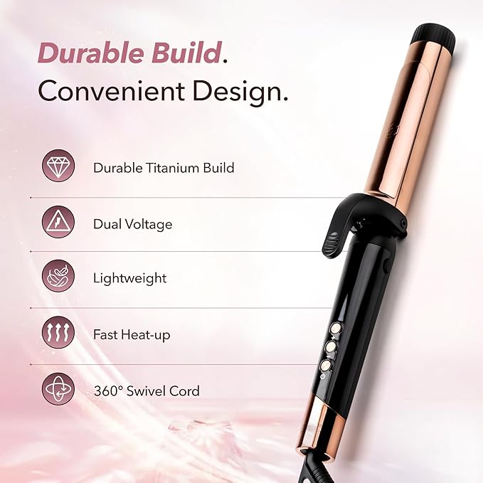 SRILabs CurlQ Curling Iron with 1.5 inch Extra Long Titanium Barrel, Ceramic Paddle Brush, and Thermal Brush with Rapid Heat Up, 12-Temperature Settings, and 360 Degrees Swivel Cord