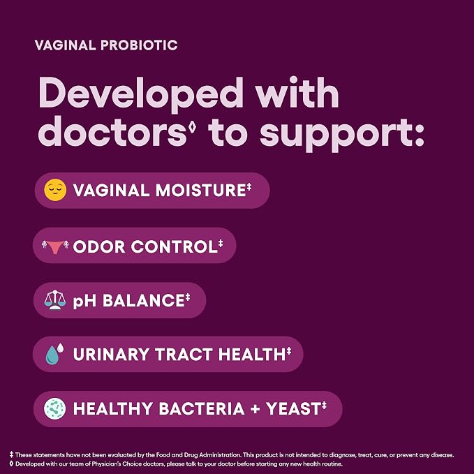 Physician's CHOICE Vaginal Probiotics for Women - pH Balance, Odor Control, Yeast Balance, Vaginal Flora & Feminine Health - 6B CFU with Organic Prebiotics and Cranberry Extract - 45 CT