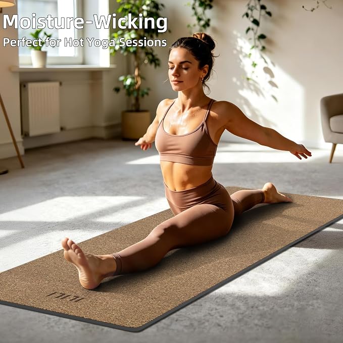 ILILI Eco-Friendly Cork Yoga Mat 1/4 inch Thick, 72''L*26''W, Non Slip Lightweight Cork and TPE Soft Exercise & Fitness Mat, Ideal for All Types of Yoga, Home, Gym & Studio Workouts