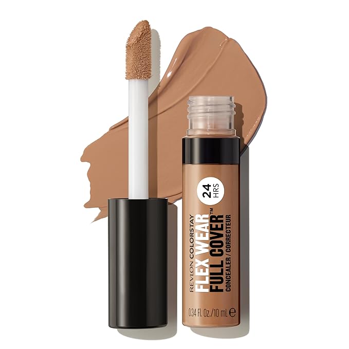 Revlon ColorStay Flex Wear, Full Cover Non-Creasing Concealer, Infused with Hyaluronic Acid & Vitamin E, Flexible Longwear, 060 Deep, 0.34 Fl Oz