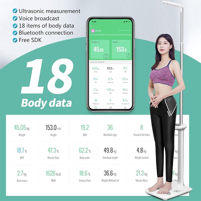 Body Weight Scale - Digital Weighing Machine, for Muscle Composition & Height Measurement - Physician Scales, for Gym, Step-On Technology