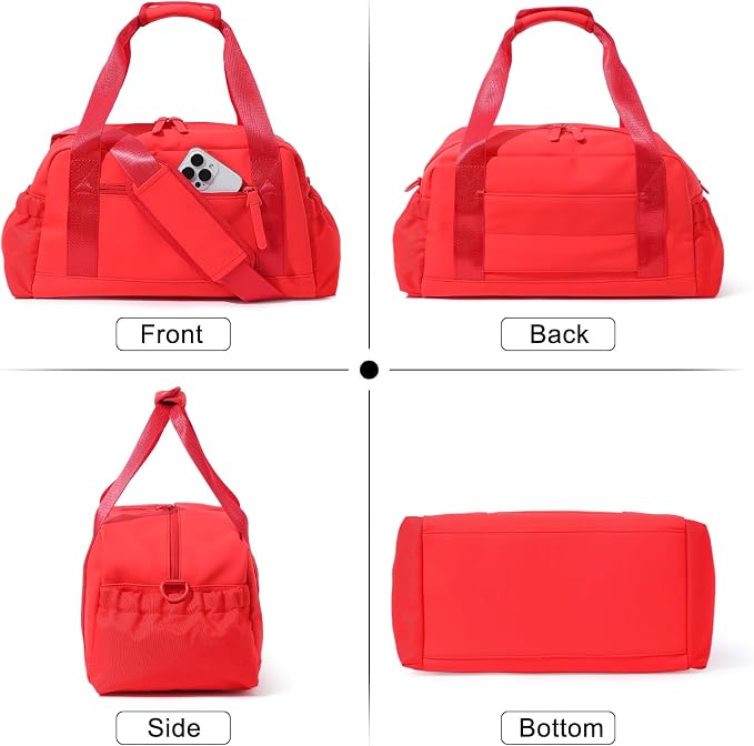 Bucosd Small Gym Bag for Women, Mini Crossbody Gym Duffle Bag with Wet Compartment, Carry on Gym Tote Bag for Workout Dance Sport Travel (Medium-Red)