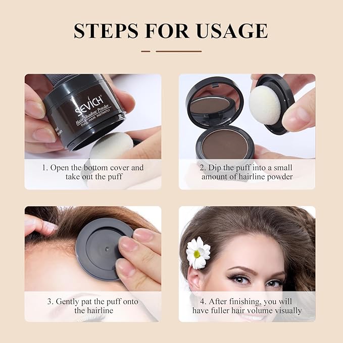 SEVICH Hairline Shadow Powder - Quick Cover for Grey Roots, Eyebrows & Beards, Touch Up Thinning Hair, Windproof & Sweatproof, Light Coffee