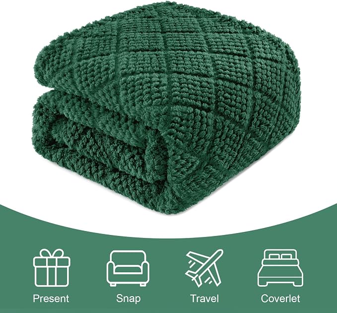 Whale Flotilla Soft Fleece Throw Blanket for Couch, Emerald Green | Jacquard Waffle Blankets for Home Decor, Lightweight and Cozy, All Season Suitable, 50x60 Inch