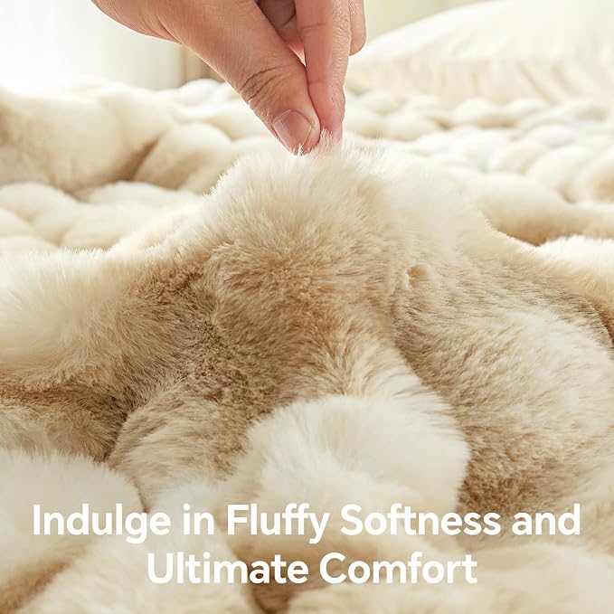 BEDELITE Faux Fur Throw Bubble Blanket for Couch, 60" x 80", Tie-Dye Khaki | 870GSM Soft Cozy Plush Blanket for Sofa & Bed Living Room Decor, Warm Fuzzy Faux Rabbit Fur for Women Gift, All Season Use