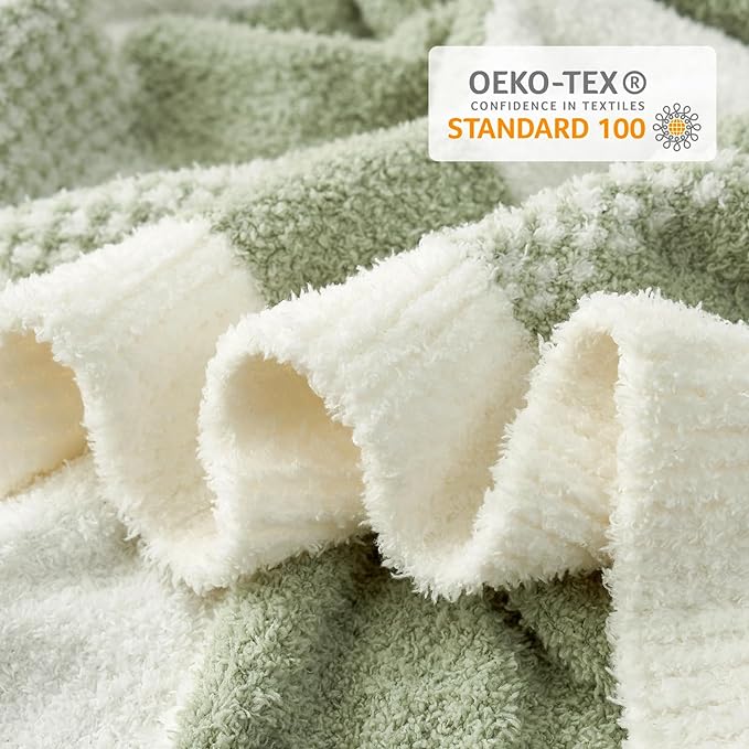 Snuggle Sac Checkered Blanket, Sage Green Throw Blanket for Couch Plaid Microfiber Fluffy Warm Cozy Fuzzy Soft Throw Blanket Reversible Checker Blankets for Sofa, Chair, Bed, 50x60 inches