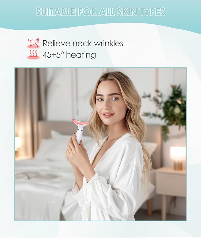 ELISHINE 7 Color Neck Face Massager - Facial Massager Tool for Skin Care at Home, Vibrating Face Massager with Thermals, Galvanic Machines White