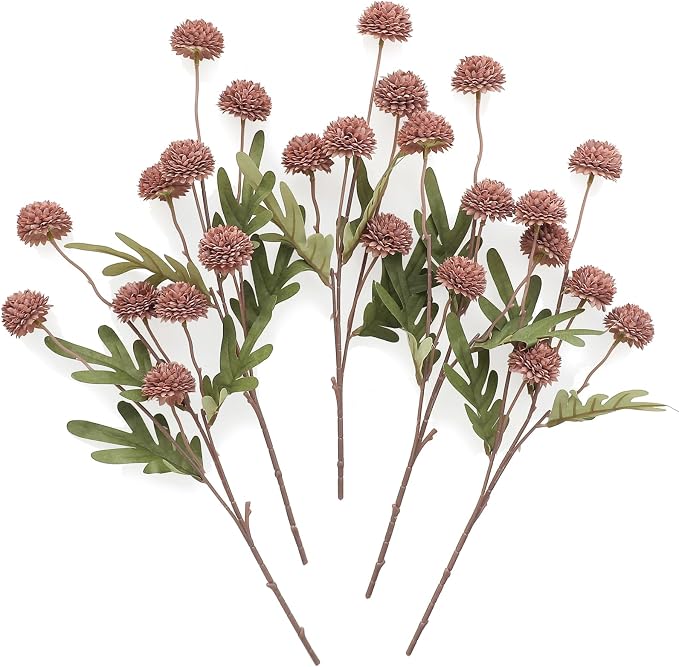 5pcs Dusty Rose Faux Silk Mums Artificial Flowers, Bulk Fake Small Mini Chrysanthemums with Stems for DIY Wedding Centerpieces Floral Arrangements Vase Fillers Home Decorations