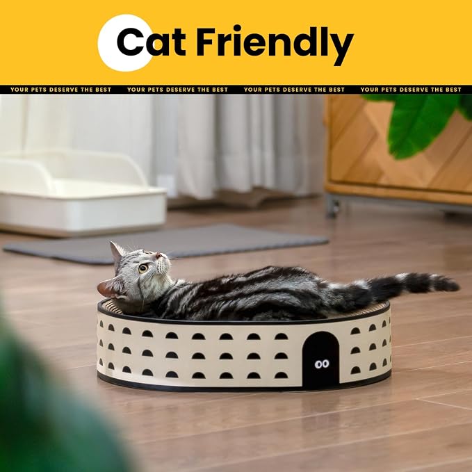 Conlun Oval Cat Scratcher Bed | Scratching Bowl Lounge for Kittens | Medium | Corrugated Cardboard Pad | Concave Shape | No Mess Enclosed Base | Serves as Couch Furniture Protector