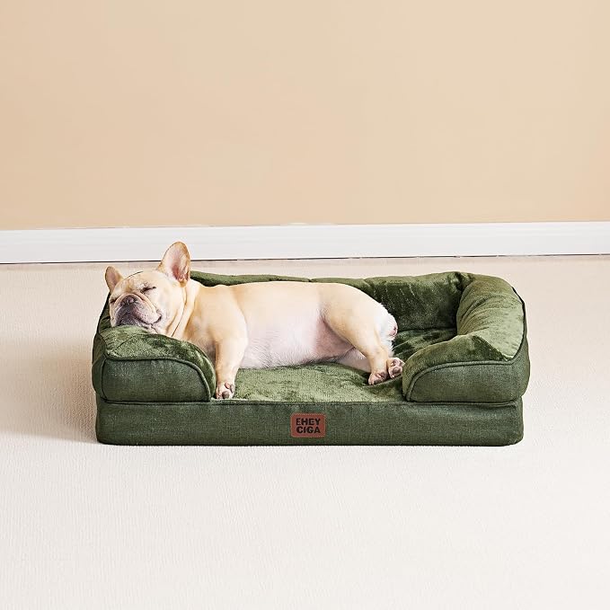 EHEYCIGA Orthopedic Extra Large Dog Bed, Waterproof Washable XL Pet Bed 44" | Non-Slip Bottom and Egg-Crate Memory Foam Big Dog Couch Bed with Washable Removable Cover, Dark Green, 44Inch