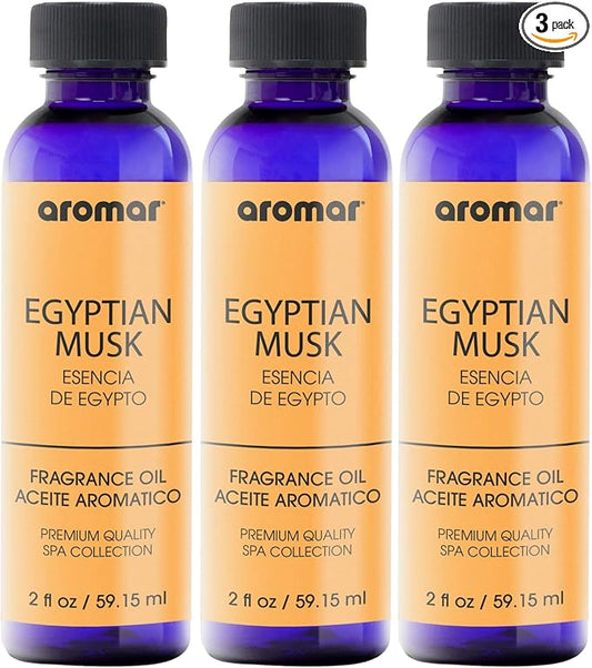 AROMAR Premium Fragrance Oil, Pack of 3 Egyptian Musk 2oz. Bottles. Long Lasting Aromatic Scent, Fresh and Revitalizing Aromatherapy for Living Room, Bedroom, and Kitchen