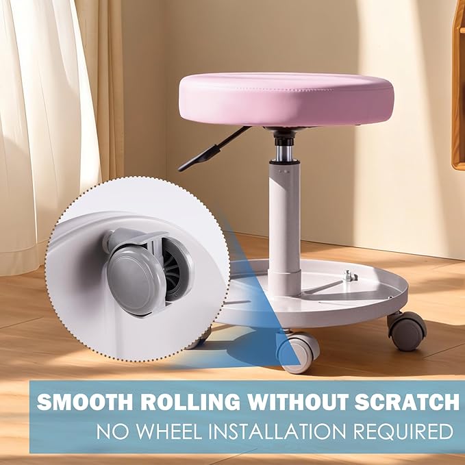 Rolling Salon Stool with Storage Tray (Pink)