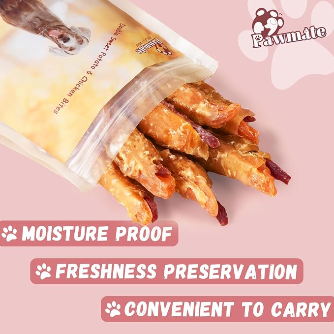 Pawmate Dog Treats Chicken Jerky Wrapped Double Sweet Potato 10.6oz | Healthy Chicken Jerky Dog Chews, High Protein Low Fat Dog Chewy Training Snacks for Small Medium Large Dogs, 12-15 Counts