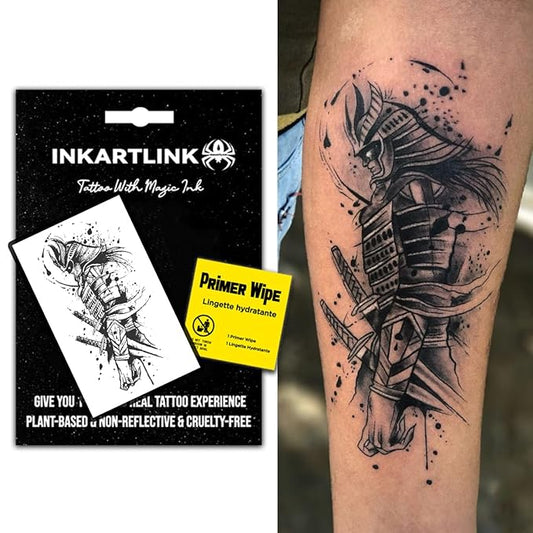 INKARTLINK Semi-Permanent Tattoos, Temporary Tattoos, Adult Art Designs, Party Favors, Waterproof, Realistic, No Adhesive, No Reflective, Lasts 1-2 Weeks, Extra Large (Double Blade Warrior)