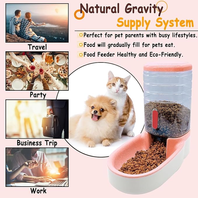 kathson Gravity Dog Food Dispenser Automatic Cat Feeding Food Station 1 Gallon Large Capacity Puppy Food Bowl for Small and Medium Dogs Cats Pink