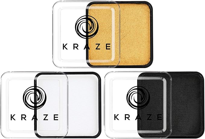 Kraze FX Gold, Black & White Face Paint Set (25 gm each) - Hypoallergenic, Non-Toxic, Water Activated Professional Face & Body Painting Makeup, Combo Value Pack