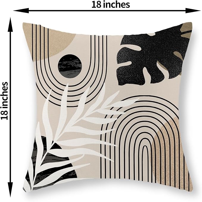Boho Black Pillow Covers 18x18 Inch Set of 2 Black BeigeTropical Leaf Decor Mid Century Throw Pillows Outdoor Bohemian Modern Decorative Pillowcase Farmhouse Linen Cushion Case for Couch Sofa