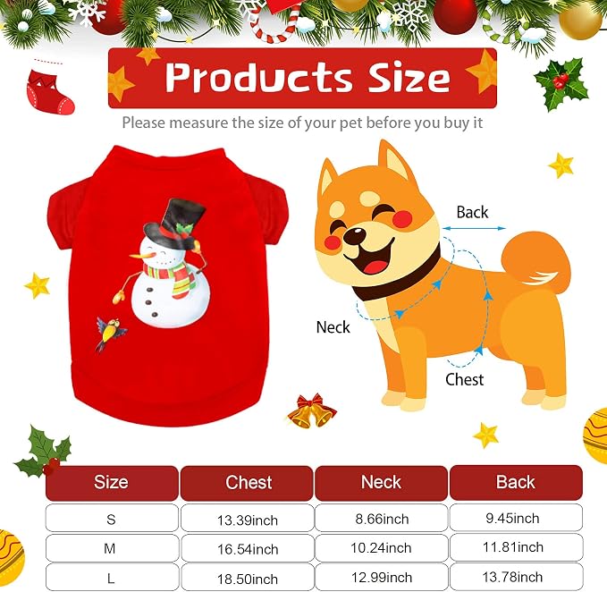5 Pack Christmas Dog Shirts Christmas Santa Pet Clothes, S Fits 3-5 Lbs | Soft Fabric Xmas Snowman Costume, Winter Puppy Outfit for Dogs Cats Pet, Festive Holiday Party Apparel, Cozy Christmas Shirts