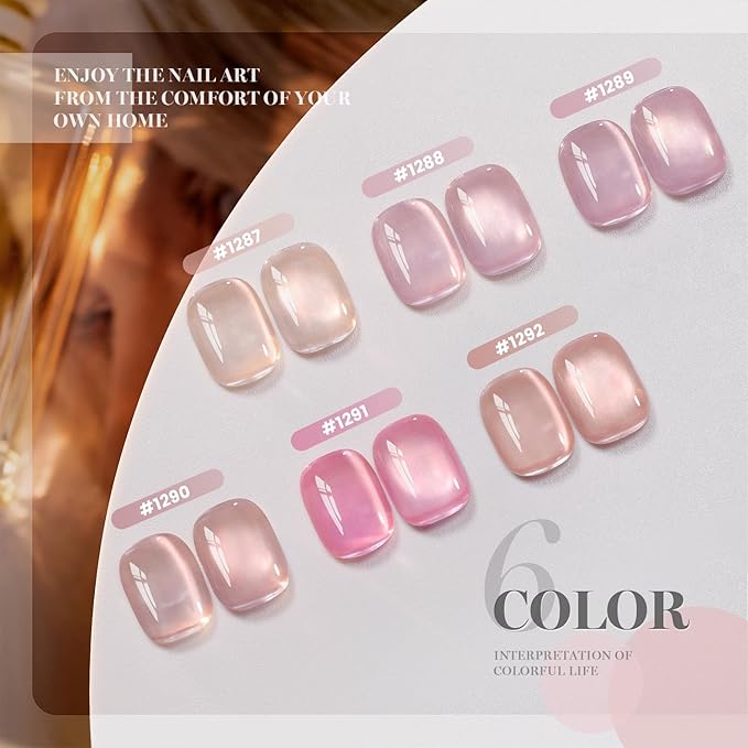 RARJSM Champagne Gold Glitter Cat Eye Gel Nail Polish Set 6Pcs Nude Pink Light Purple Velvet Ice Jelly Shimmer Ceramic Cateye Gelpolish with Magnetic Stick UV LED Curing Require Home Salon Manicure