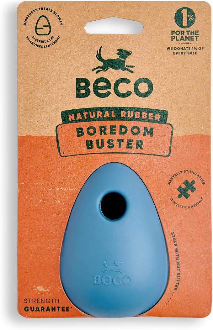 Beco Natural Rubber Bouncy, Chewy & Fillable Boredom Buster Dog Toy, Rolls & Wobbles Stuff with Multiple Fillable Holes, Blue (Pack of 2)