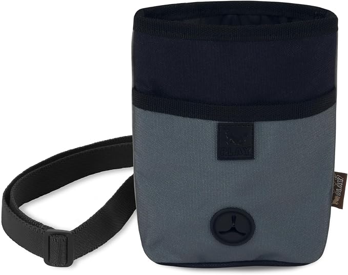 P.L.A.Y. Scout & About Deluxe Training Treat Pouch with Poop Bag Dispenser - 3 Way Wear, Detachable & Adjustable Strap, Reflective Strips, Water-Resistant Back Zipper Pocket, Squeaker (Eclipse)