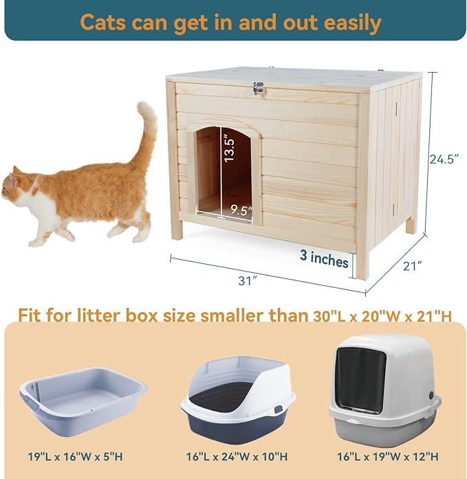 Petsfit Folding Litter Box Enclosure, No Tools Required for Assembly, Cat Litter Box Furniture Hidden, Fit Most of Litter Box, Dog House Cat House, 30" L×21" W×24.5" H