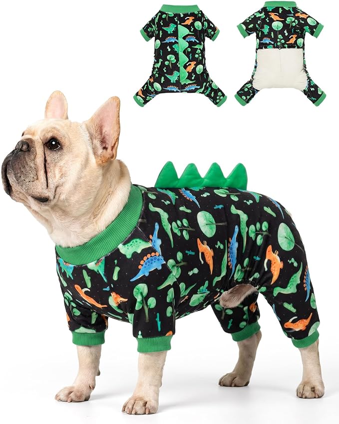 CuteBone Dinosaur Costume Dog Pajamas, Stretchy Spandex Crystal Velvet Sleepwear Coat for Small Dogs, Soft & Warm Pet Outfit Clothes for Cold Weather, Cozy Pullover Design COSP22S