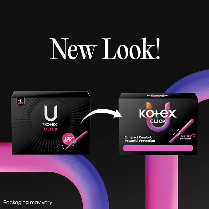 U by Kotex Click Compact Tampons, Super Absorbency, Unscented, 128 Count (8 Packs of 16) (Packaging May Vary)