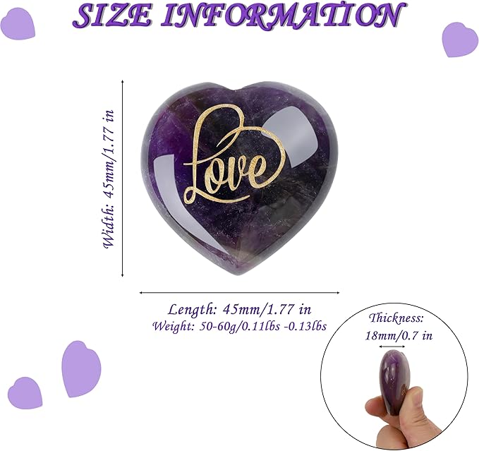 ZHIYUXI 45mm Amethyst Crystal Love Heart Stones Gems Amethyst Heart Shaped Rocks Purple Crystal Polished Stones Purple Gifts Reiki Meditation Valentines Day Gifts for Him Valentines Day Decorations