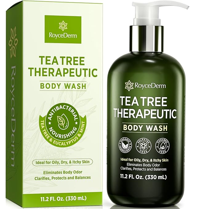 Roycederm Tea Tree Therapeutic Body Wash & Soap – Antibacterial Body Wash Odor Control Cleanser for Oily, Dry & Itchy Skin – Made in USA, 11.8 fl oz
