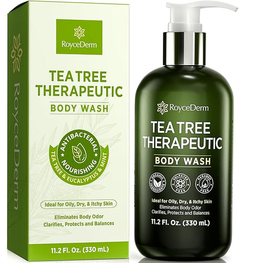 Roycederm Tea Tree Therapeutic Body Wash & Soap – Antibacterial Body Wash Odor Control Cleanser for Oily, Dry & Itchy Skin – Made in USA, 11.8 fl oz