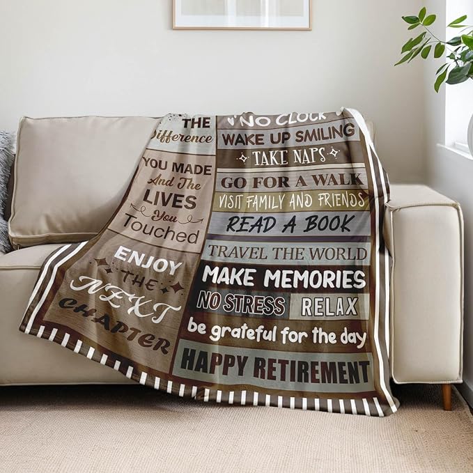 Retirement Gift for Woman or Men, Happy Retirement Blanket 60" x 80" | Happy Retirement Gifts for Coworker Teacher Boss Friends Retirees - Retirement Party Decorations Women - Retirement Blanket