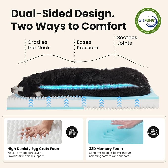 OhGeni Orthopedic Waterproof Large Dog Bed, Memory Foam, 47 inch(Brown) | Machine-Washable Removable Cover in Easy-Clean Fabric, Reversible Memory Foam & Easy-Carry Handle, Suitable for Crate