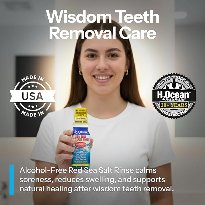 H2Ocean Healing Rinse Natural Sea Salt Mouthwash - Alcohol & Fluoride-Free Oral Care for Tonsil Stones, Sore Throats, Wisdom Teeth Recovery & Gum Health - Whitening Mouthwash, Lemon Ice, 16 oz