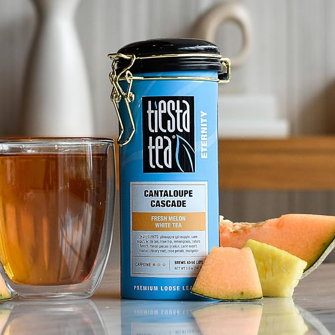 Tiesta Tea - Cantaloupe Cascade Tea, Loose Leaf, Fresh Melon White Tea, Premium Low Caffeine Tea Blend, Make Hot or Iced & Up to 50 Cups, 5 oz Refillable Tin